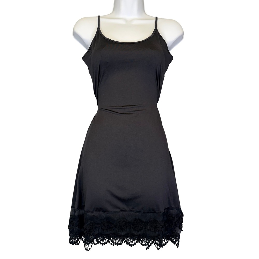 Black Lace Trim Slip Dress XS Mini LBD Coquette Whimsigoth Feminine Fairy Grunge
